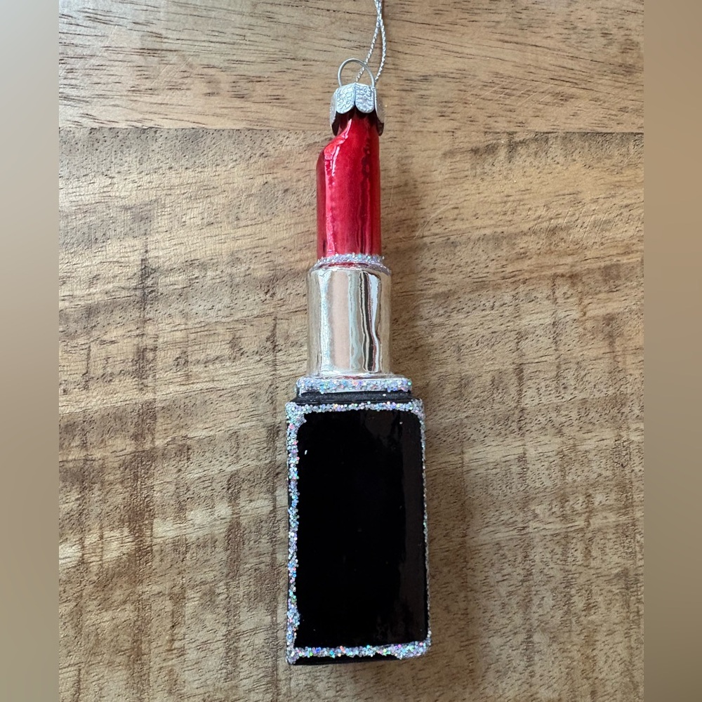 Lipstick Ornament - Red, Black, and Silver Glitter Glass, Great for Your Tree! - Picture 9 of 9